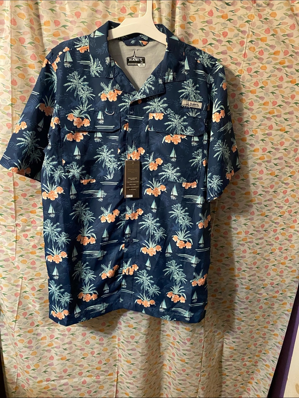 Habitat Navy Tropical Short Sleeve Button-Down Shirt